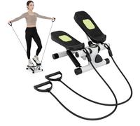 GYMAX Mini Stepper for Exercise, Portable Stair Step Workout Machine with Resistance Bands, LCD Monitor & Height Adjustable Pedals, Compact Under Desk Stepping Machine for Home Office Training