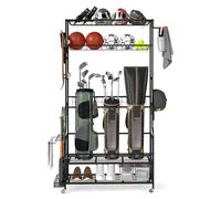 Gymax Mobile Golf Bag Storage Rack With Wheels Hooks & Club Display in Black Gymax Black
