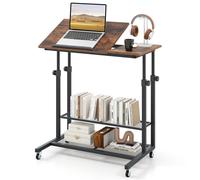 Gymax Mobile Stand up Desk Tilting Tabletop Height Adjustable With Shelves in Brown Gymax Brown