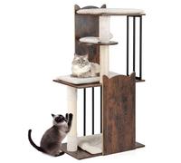 GYMAX Multi-level Cat Tree, 112cm Modern Cat Tower with Sisal Scratching Posts, Hanging Balls, and Padded Cushions, Kitty Activity Center for Indoor Cats