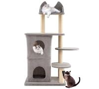 GYMAX Multi-level Cat Tree, 123cm Tall Cat Tower with 2-story Condo, 3 Hideaway Caves, Plush Perch, Sisal Scratching Posts and Jumping Platforms, Pet Activity Center for Indoor Cats
