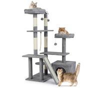 GYMAX Multi-level Cat Tree, 136cm Tall Cat Tower with Sisal Scratching Posts, Ramp, 2 Padded Perches, Large Condo, Dangling Balls and Hanging Rope, Kitty Activity Center for Indoor Cats Kitten