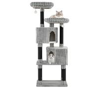 GYMAX Multi-level Cat Tree, 156cm Modern Cat Tower with 2 Condos, 2 Perch Beds, Scratching Posts, Dangling Jingle Balls and Soft Flannel Covering, Kitty Activity Center for Indoor Cats