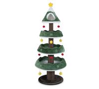 GYMAX Multi-level Cat Tree, 179cm Christmas Tree Shape Kitty Tower with Plush Perch, 3 Platforms, Scratching Posts & Hanging Toys, Indoor Cat Activity Center Festival Decoration