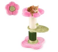 GYMAX Multi-level Cat Tree, Flower Cat Tower with Padded Plush Perch, Sisal Scratching Posts, Self Groomer and Hanging Ball, Modern Cute Pet Furniture for Indoor Cats (Pink+Green+White)
