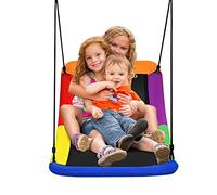 GYMAX Nest Swing, Square Kids Swings with Adjustable Hanging Ropes, Outdoor Tree Swing Seat for Garden Backyard, Holds Up to 300kg (Colorful)