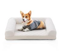 GYMAX Orthopedic Dog Bed, Egg-Foam Pet Sofa Couch Bed with 3-Side Bolster, Removable Washable Cover & Non-Slip Bottom, Waterproof Dog Crate Bed for Medium Dogs (Beige)