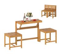 Gymax Outdoor 3-in-1 Dining Table With 2 Built-in Chairs 2-Tier Plant Stand in Natural Gymax Natural