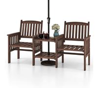 Gymax Outdoor Fir Wood Loveseat with 2-Tier Side Table & 5 cm Umbrella Hole in Brown Gymax Brown