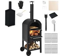 Gymax Outdoor Pizza Oven Wood-fired Pizza Maker With Waterproof Cover in Black Gymax Black