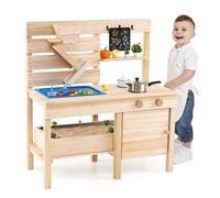 Gymax Outdoor Play Kitchen Mud Kitchen With Detachable Sandbox Playset in Light Khaki Gymax Light Khaki