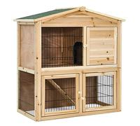 GYMAX Outdoor Rabbit Hutch, 2-Tier Wooden Bunny Run Cage with Ramp, Waterproof Roof and Wire windows, Small Animal House for Guinea Pigs, Rabbits & Chicken