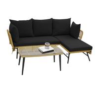 Gymax Outdoor Wicker Sofa Coffee Table Set 3-Piece L-Shaped Patio Sofa Set in Black Gymax Black