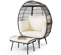 Gymax Oversized Egg Chair With Ottoman Indoor Outdoor Sofa Set With Cushions in White Gymax White