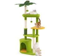 GYMAX Palm Cat Tree for Indoor Cats, Multi-Level Cute Kitty Tower with Artificial Leaves, Condo, Perch, Sisal Scratching Posts, Self-groomer, Plush Pompom, Pet Playhouse Activity Center (122 cm Tall)