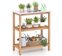 Gymax Patio Garden Potting Bench Table 3-Tier Wood Planting Workstation in Light Khaki Gymax Light Khaki