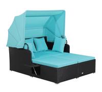 Gymax Patio Loveseat Sun Lounger Hand-Woven PE Wicker Day Bed With Canopy in Turquoise Gymax Turquoise