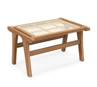 Gymax Patio Ottoman Footstool Natural Teak Wooden Footrest-Natural in Light Khaki Gymax Light Khaki