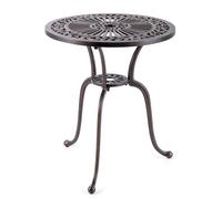 Gymax Patio Round Bistro Table Aluminum Dining Table With Umbrella Hole in Dark Brown Gymax Dark Brown