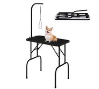 GYMAX Pet Grooming Table, 32'' Foldable Dog Grooming Table with Height Adjustable Arm, Loop Noose, Portable Cat Drying Trimming Station for Medium Small Dogs Cats