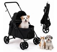 GYMAX Pet Stroller for Small Medium Dogs, Foldable Carrier Stroller (Black)