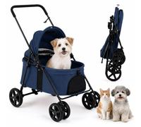 GYMAX Pet Stroller for Small Medium Dogs, Foldable Carrier Stroller (Navy)