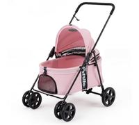 GYMAX Pet Stroller for Small Medium Dogs, Foldable Carrier Stroller (Pink)