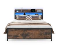 Gymax Platform Bed Frame With LED Lights & Storage Headboard Power Outlets in Brown | Size: King Gymax Brown King