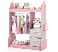 Gymax Play Armoire Dresser Clothes Storage Organizer With Acrylic Mirror in Pink Gymax Pink