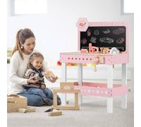 Gymax Play Tool Workbench Workshop Pretend With 75 PCS Tool & Parts Set in Pink Gymax Pink