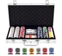 GYMAX Poker Chip Set, Casino Poker Chips with 300/400 PCS Chips, 2 Decks Cards, Dealer Button, Poker Felt, Aluminum Case for Texas Holdem, Casino, Family Night, Blackjack (300 PCS without Poker Felt)