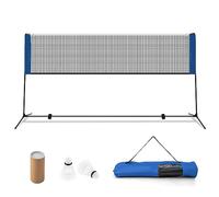 GYMAX Portable Badminton Net Set, Adjustable Badminton Net with 2 Rackets, 2 Shuttlecocks and Carry Case, Outdoor Game Set for Volleyball, Pickleball, Tennis