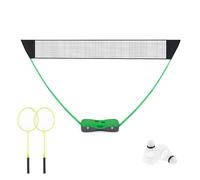 GYMAX Portable Badminton Net Set, Folding Badminton Net with 2 Rackets, 2 Shuttlecocks and Carry Case, Badminton Net Outdoor Game Set for Indoor Outdoor Use (Green)
