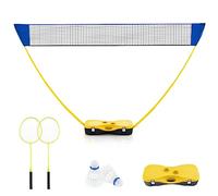 GYMAX Portable Badminton Net Set, Folding Badminton Net with 2 Rackets, 2 Shuttlecocks and Carry Case, Badminton Net Outdoor Game Set for Indoor Outdoor Use (Yellow)