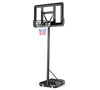 GYMAX Portable Basketball Hoop on Wheels, 4.25FT-10FT Adjustable Basketball Backboard Hoop Net System, Indoor Outdoor Free Standing Basketball Stand