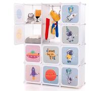 Gymax Portable Children Wardrobe Kid Closet Baby Dresser Cute With Doors 12 Cubes in White Gymax White