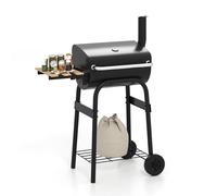 Gymax Portable Grill Barrel Rolling Charcoal Grill With Foldable Side Table in Black Gymax Black