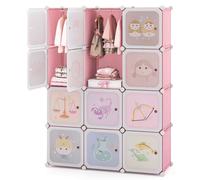 Gymax Portable Kids Wardrobe Cute 12-Cube Baby Closet With Hanging Sections in Pink Gymax Pink