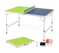 GYMAX Portable Ping Pong Table, Foldable Table Tennis Table with Aluminum Frame, Net, Ping Pong Balls & 2 Paddles, Height Adjustable Compact Game Tables for Indoor Outdoor