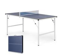 GYMAX Portable Ping Pong Table, Foldable Table Tennis Table with Net, Ping Pong Balls & 2 Paddles, Height Adjustable Compact Game Tables for Indoor Outdoor (Blue+White, 152.5 x 76 x 71 cm)