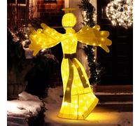 GYMAX Pre-Lit Christmas Angel Decoration, All-Weather Lighted Xmas Decoration with 100/250 LED Lights, Indoor Outdoor 3D Festival Decor (5FT, Playing the Flute, with 100 Lights)