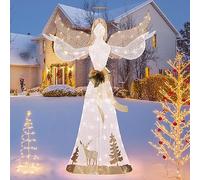 GYMAX Pre-Lit Christmas Angel Decoration, All-Weather Lighted Xmas Decoration with 100/250 LED Lights, Indoor Outdoor 3D Festival Decor (5FT, with 100 Lights)