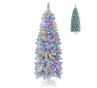 GYMAX Pre-Lit Christmas Tree, 4FT Spiral Artificial Potted Tree with LED Lights & Retro Base, X-mas Traditional Decoration for Home, Doorway, Office and Pathway (White)