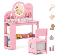 Gymax Princess Vanity Table & Chair With Lights Dressing Table For Aged 3+ in Pink Gymax Pink