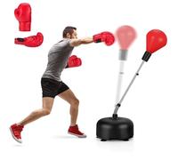 GYMAX Punching Ball with Adjustable Height Stand, Freestanding Boxing Ball with Boxing Gloves and 6 Suction Cup Base, Inflation-Free Punching Bag for Children & Teenagers & Adults (Red)