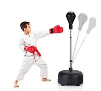 GYMAX Punching Ball with Adjustable Height Stand, Freestanding Boxing Ball with Boxing Gloves and 6 Suction Cup Base, Inflation-Free Punching Bag for Children & Teenagers & Adults (Black)