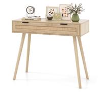Gymax Rattan Console Table With Drawer Boho Entryway Table Behind the Couch in Light Khaki Gymax Light Khaki
