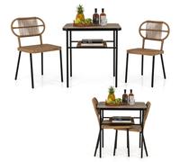 Gymax Rattan Patio Dining Set of 3 Stackable 2 Wicker Chairs & Dining Table in Brown Gymax Brown
