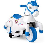 Gymax Ride on Toy Unicorn Play Horse With Training Wheels Light & Music in Blue Gymax Blue
