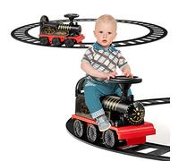 GYMAX Ride On Train with Tracks, 6V Kids Electric Car with Storage Seat, Music & Lights, Toddler Battery Powered Ride On Toy for 3 Years Old+ Boys Girls (Black), 52 x 22 x 35 cm (L x W x H)